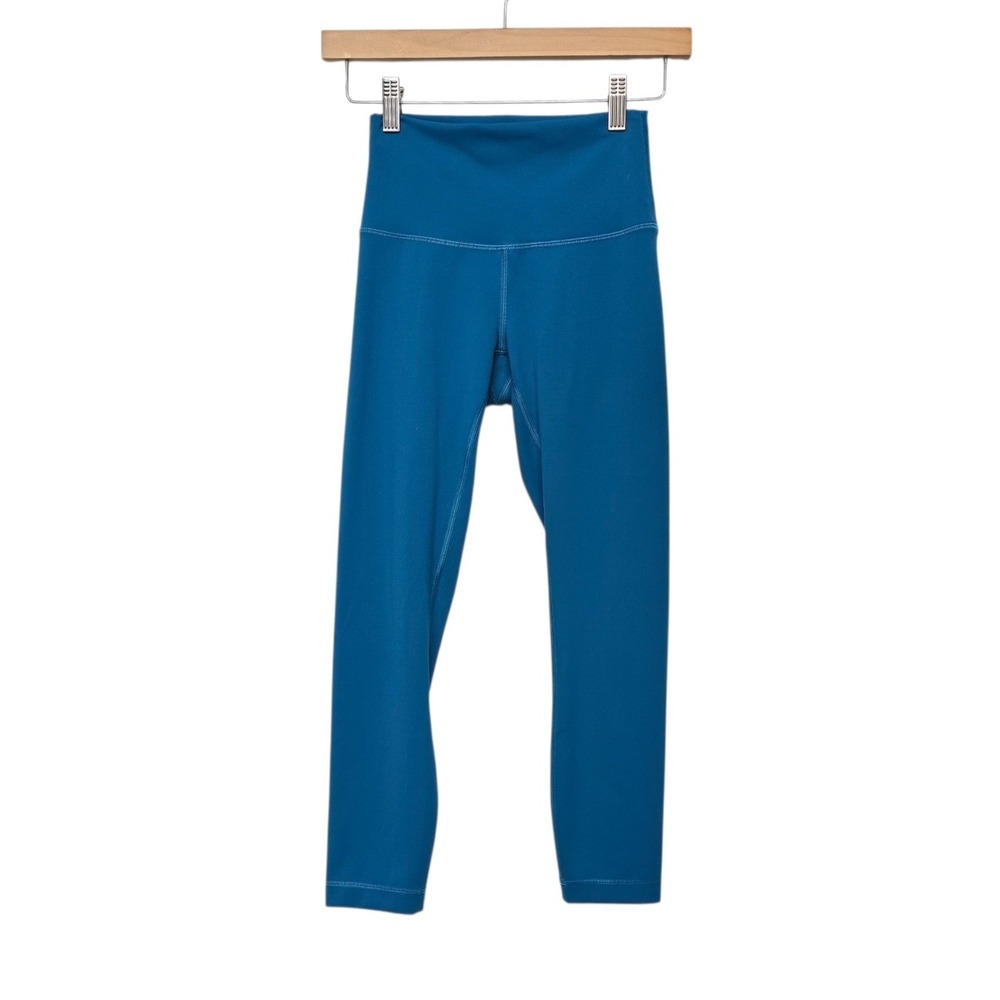 Lululemon Wunder Train High Rise Crop 23 Teal Blue Yoga Leggings LW6CAMS Size 4